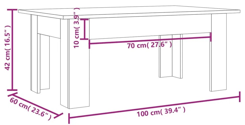 Mesa de centro 100x60x42cm derivados de madeira cinzento sonoma