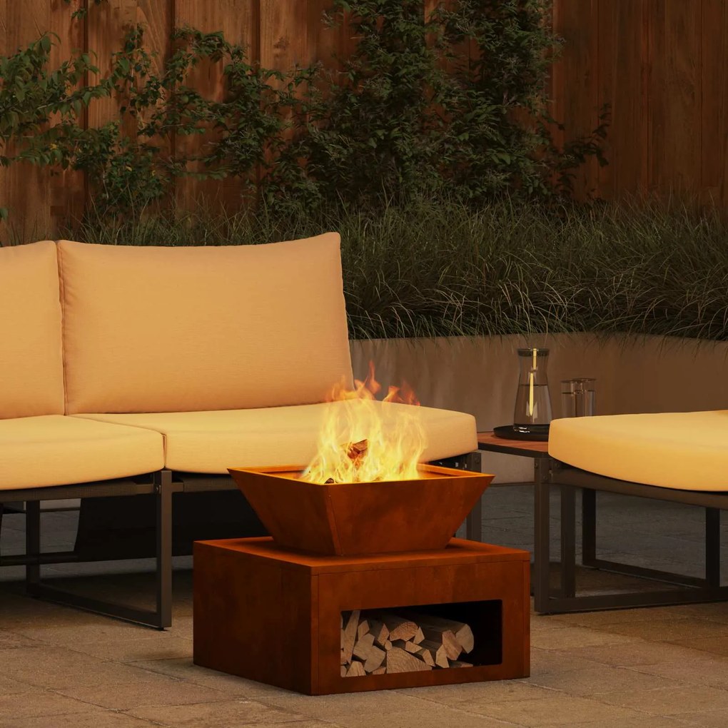 vidaXL Fire Pit Ferro Enferrujado 50 x 50 x 40 cm