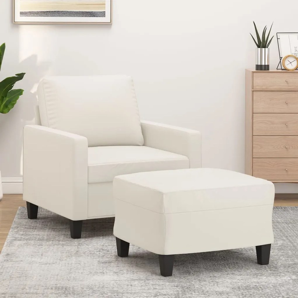 vidaXL Poltrona com apoio de pés couro artificial 60 cm cor creme