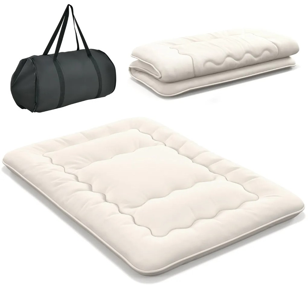 Colchão de enrolar Tapete de chão Tatami com capa lavável Tapete portátil com saco de transporte 200 x 140 x 10 cm Bege