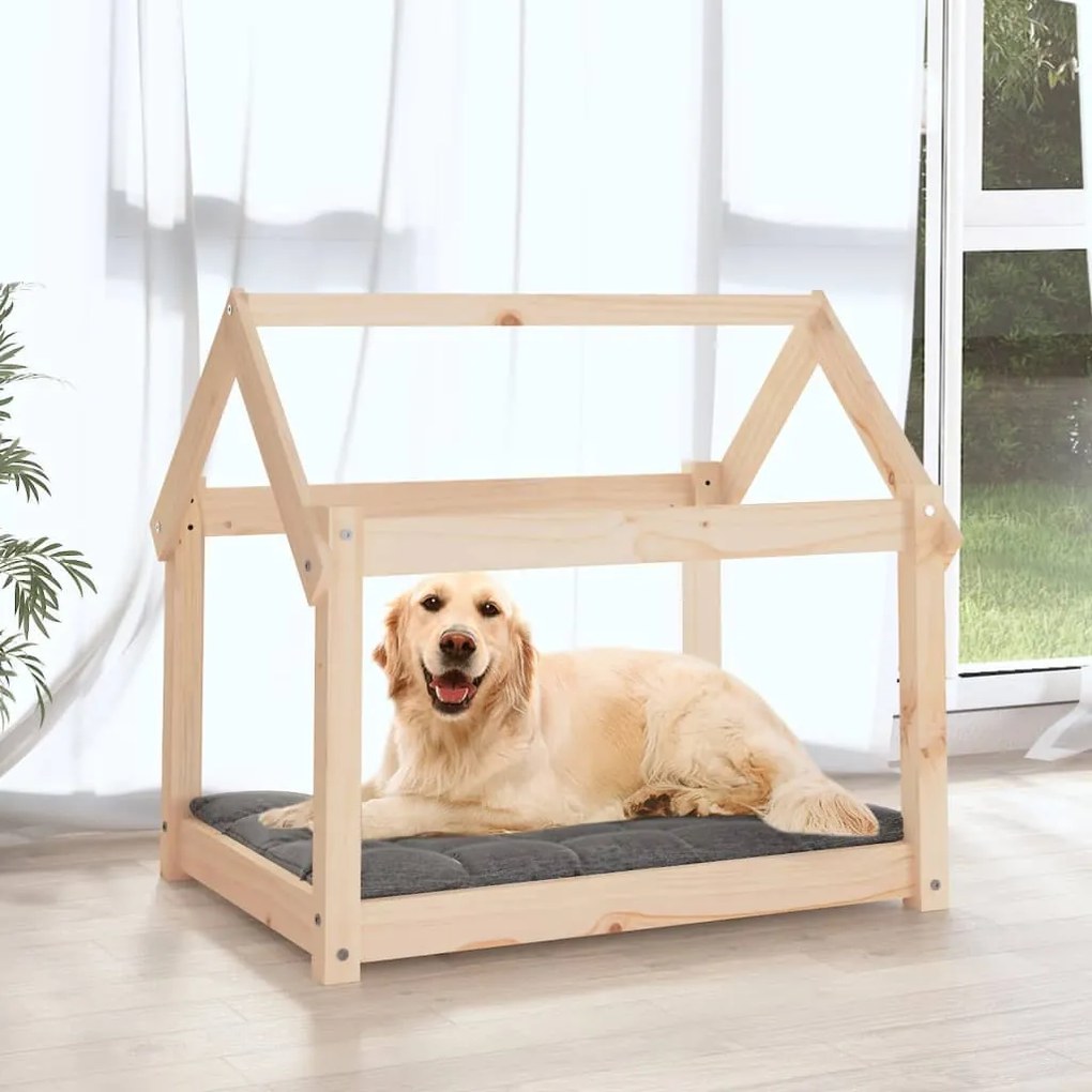 Cama para cães 81x60x70 cm madeira de pinho maciça