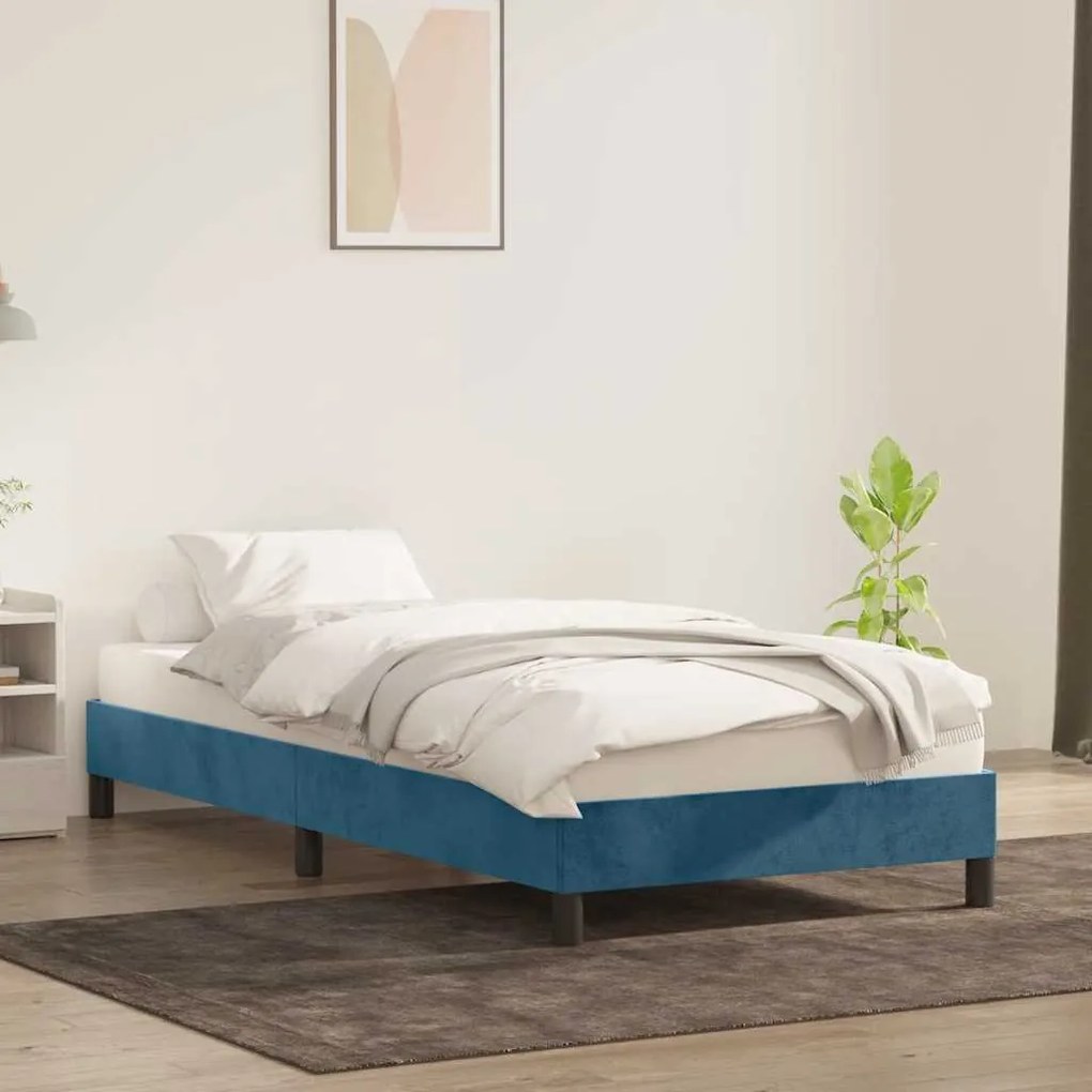 Estrutura de cama sem colchão 80x210 cm veludo azul-escuro