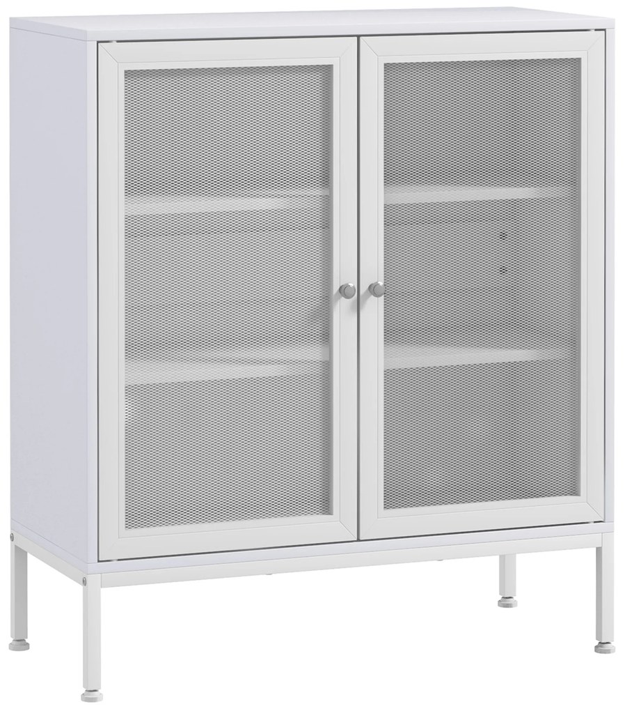 HOMCOM Aparador 3 Níveis Portas Malha Prateleira Ajustável Cozinha Sala Design Moderno 80x37x92 cm Branco Elegante Funcional | Aosom Portugal