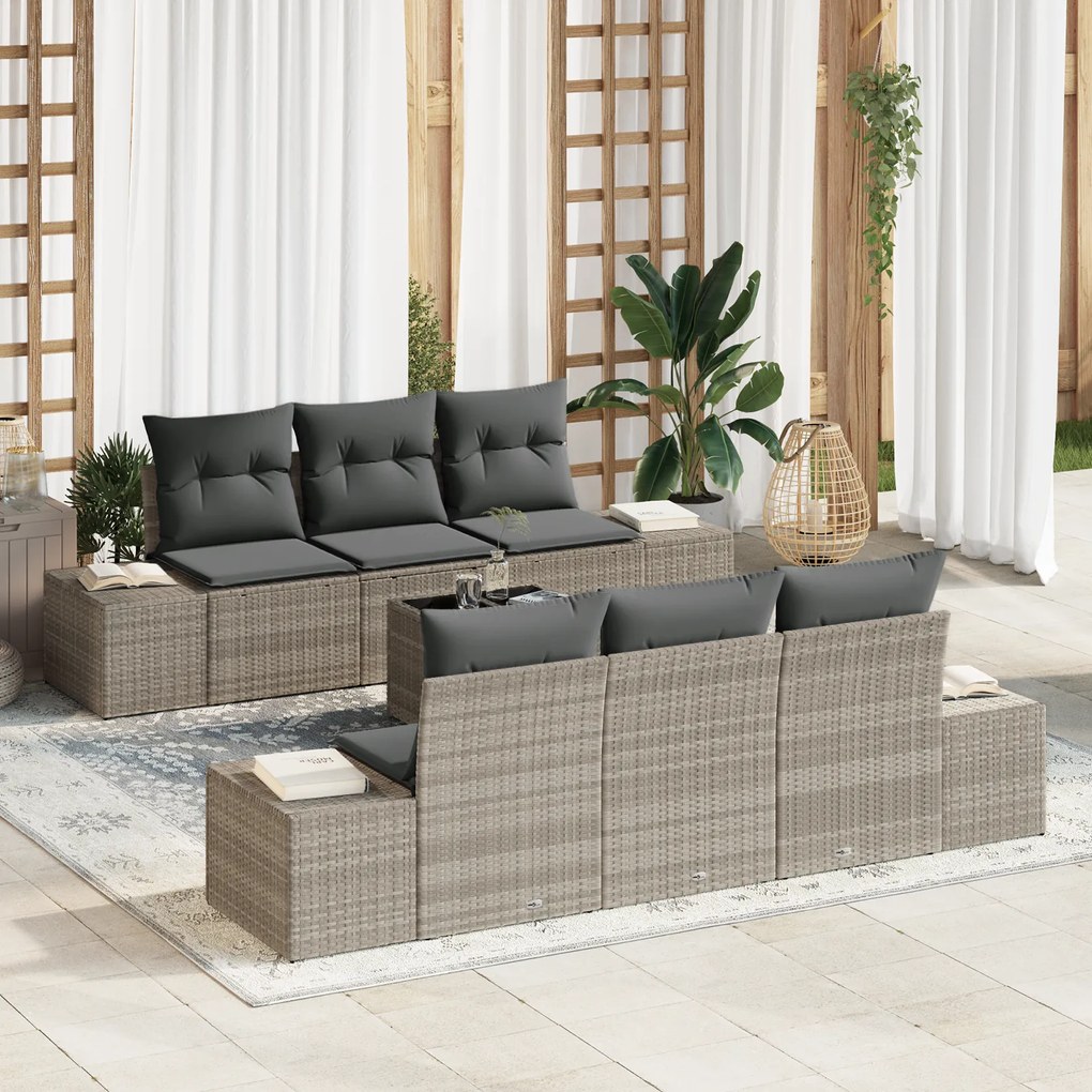Conjunto de Sofá de Jardim com 7 Peças e Almofadas Cinzento Claro em R