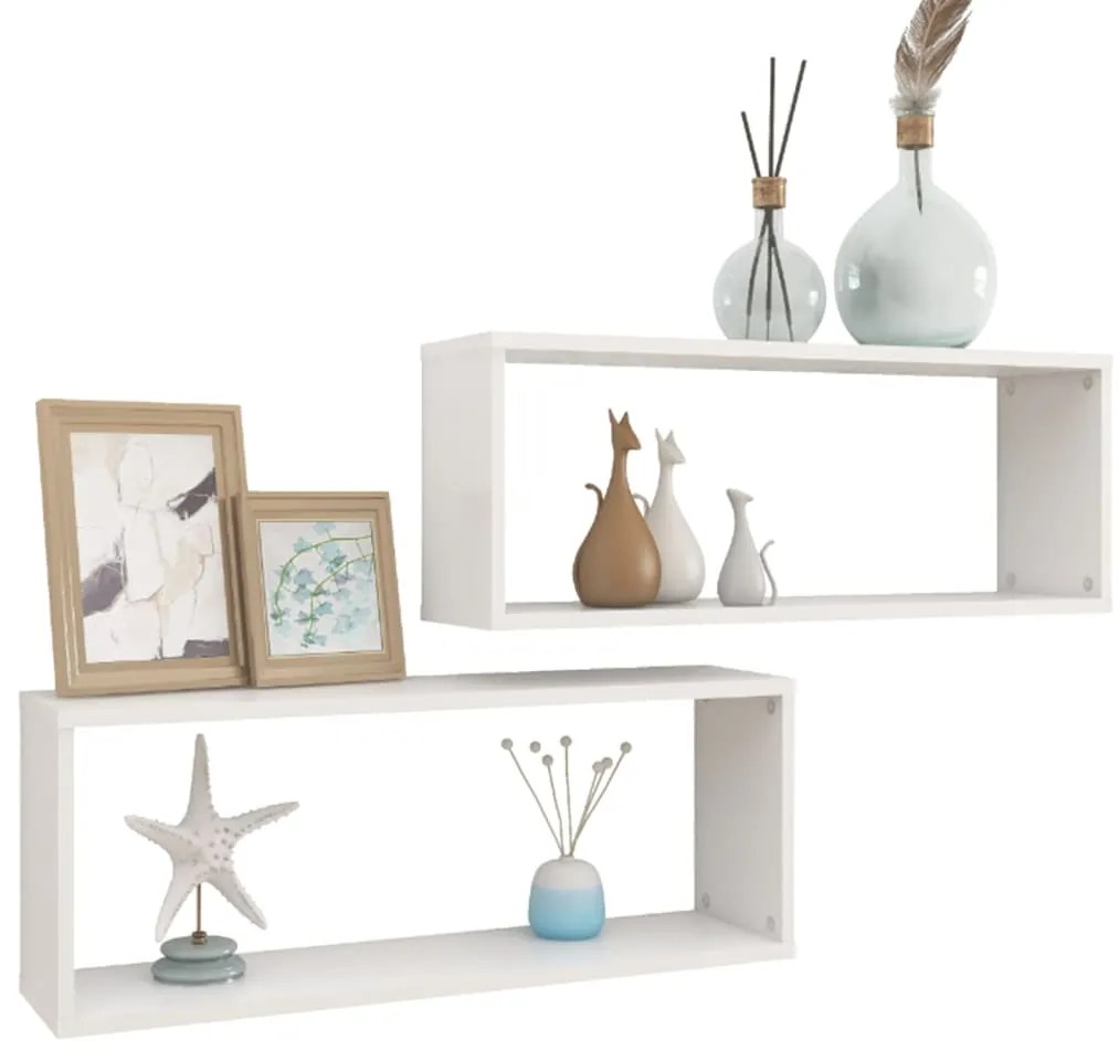 Prateleiras parede forma de cubo 2 pcs derivados madeira branco