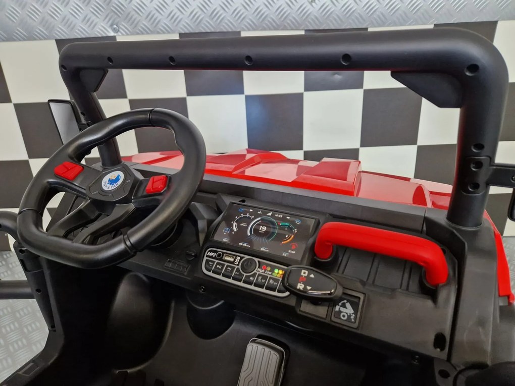 Carro elétrico para crianças jeep Transporter 24V, Pneus EVA, Assento de couro Vermelho