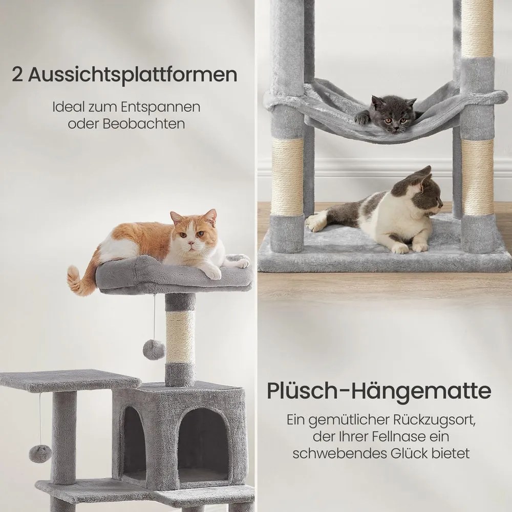 Arranhador para gatos 55 x 45 x 143 cm cinzento claro