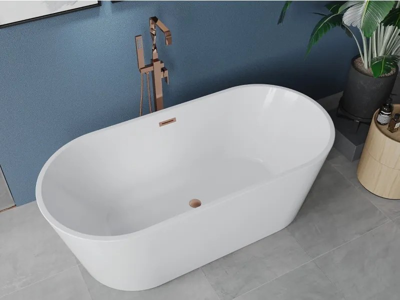 Mexen Luna banheira independente 160 x 75 cm, branca, cobre escovado transbordamento - 52031607500-65