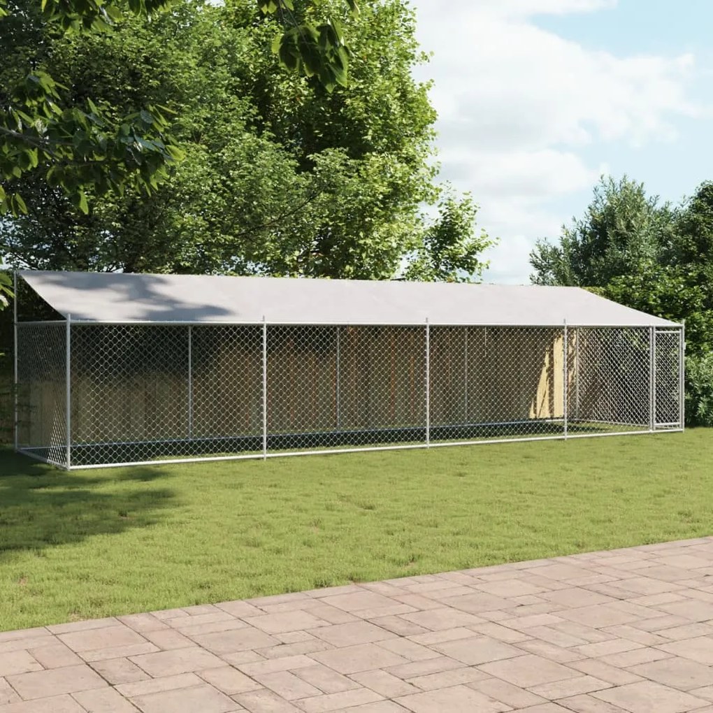 Jaula para cão com telhado/porta 8x2x2 m aço galvanizado cinza