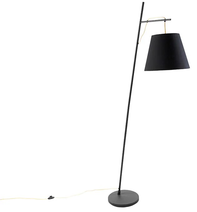 Candeeiro de pé moderno preto com sombra preta e dourada - Andrie Moderno