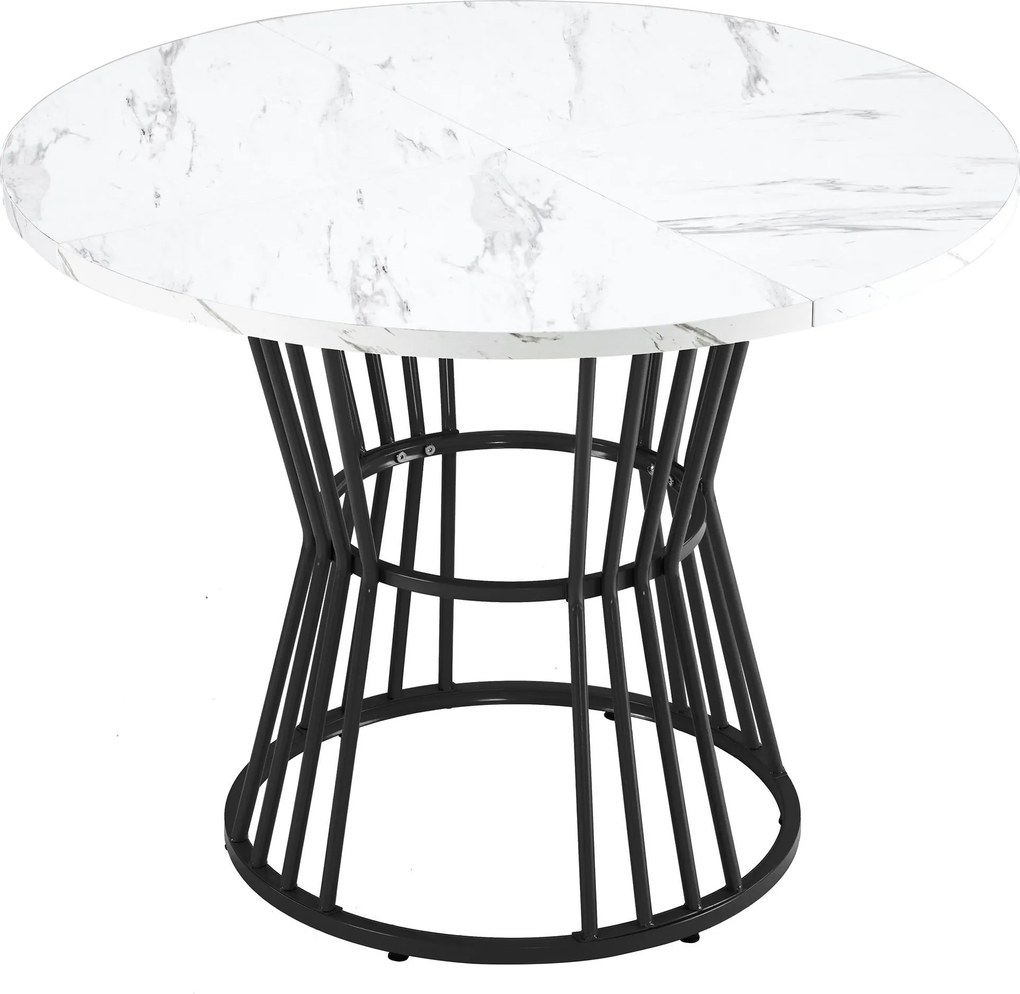 Mesa de jantar redonda moderna, tampo em MDF com estrutura metálica, 100x100x75 cm, Branco+Preto
