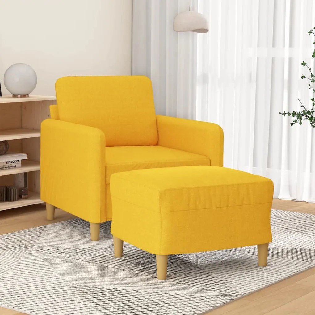 vidaXL Poltrona com apoio de pés 60 cm tecido amarelo-claro