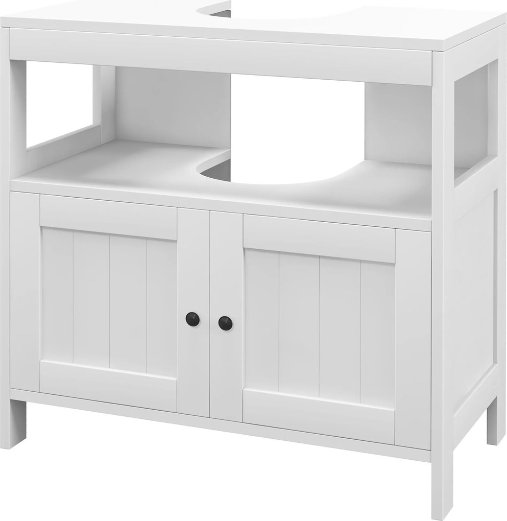 Móvel para Lavatório Pousar com Armário de 2 Portas Estante Aberto e Estante Ajustável Interior 60x30x60 cm Branco