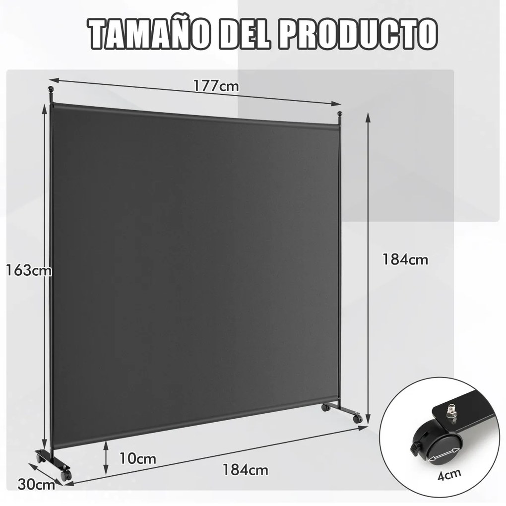 Biombo Separador de ambientes para privacidade da divisória com painel único com seções transversais 184 x 30 x 184 cm Cinzento