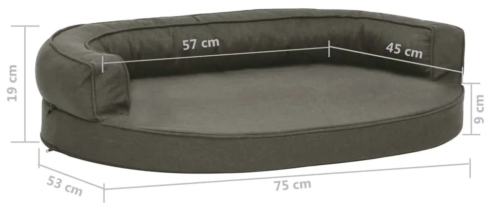 Cama p/ cães ergonómica 75x53cm aspeto linho cinzento-escuro