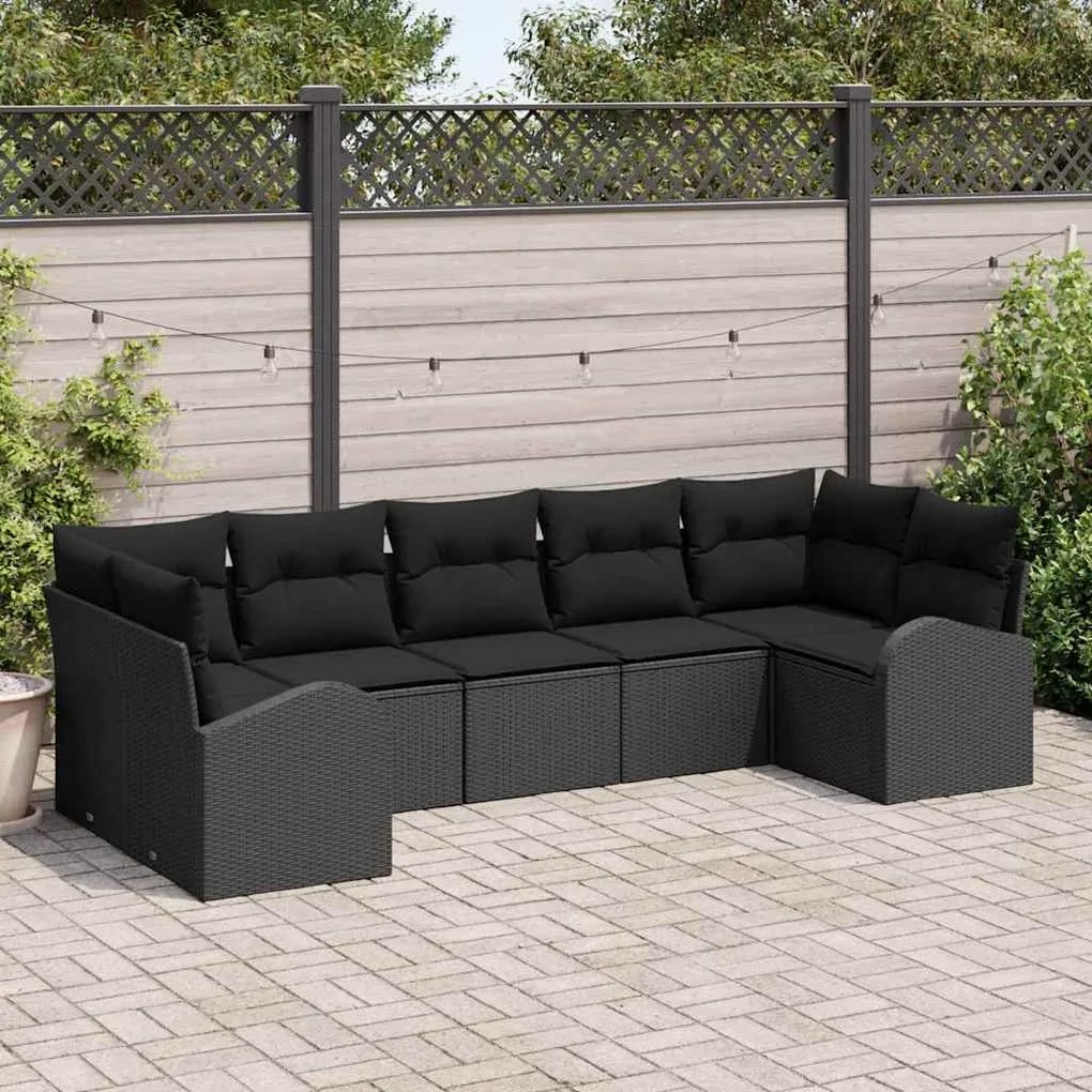 Conjunto de Sofá de Jardim de 7 Peças com Almofadas Pretas de Rattan