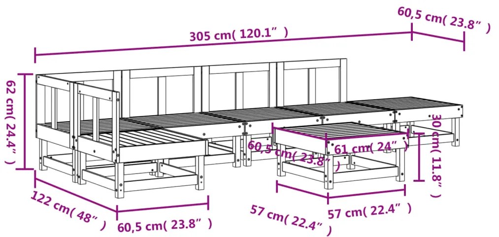 7 pcs conjunto lounge de jardim pinho maciço