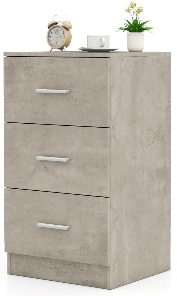 Mesa de cabeceira com 3 gavetas 37 x 34 x 66,5 cm Cinza