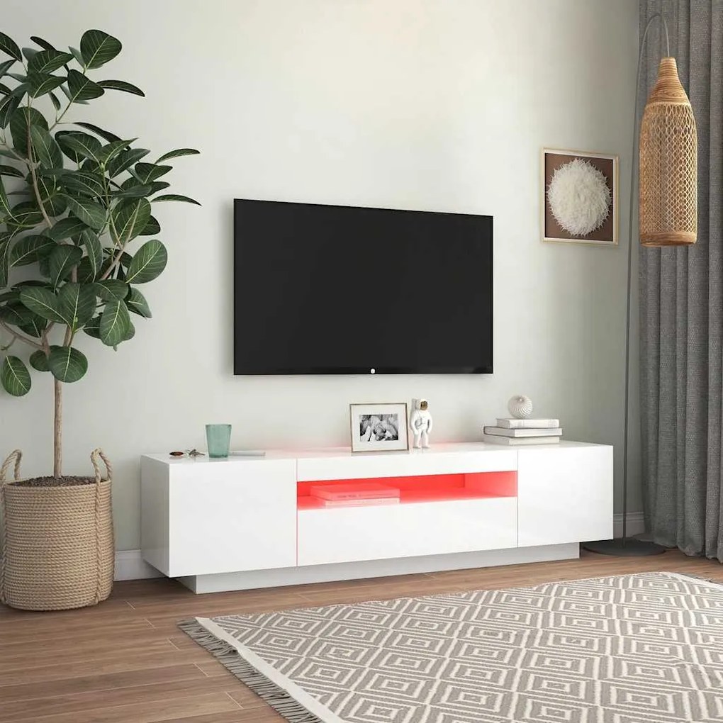Móvel de TV com luzes LED 160x35x40 cm branco brilhante