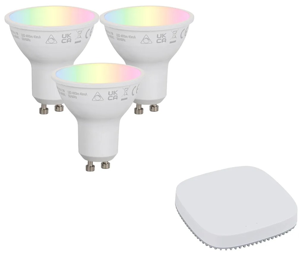 Conjunto de Lâmpadas LED GU10 Inteligentes Reguláveis 4.7W 400 lm 2700K-6500K incl. Hub Inteligente Zigbee