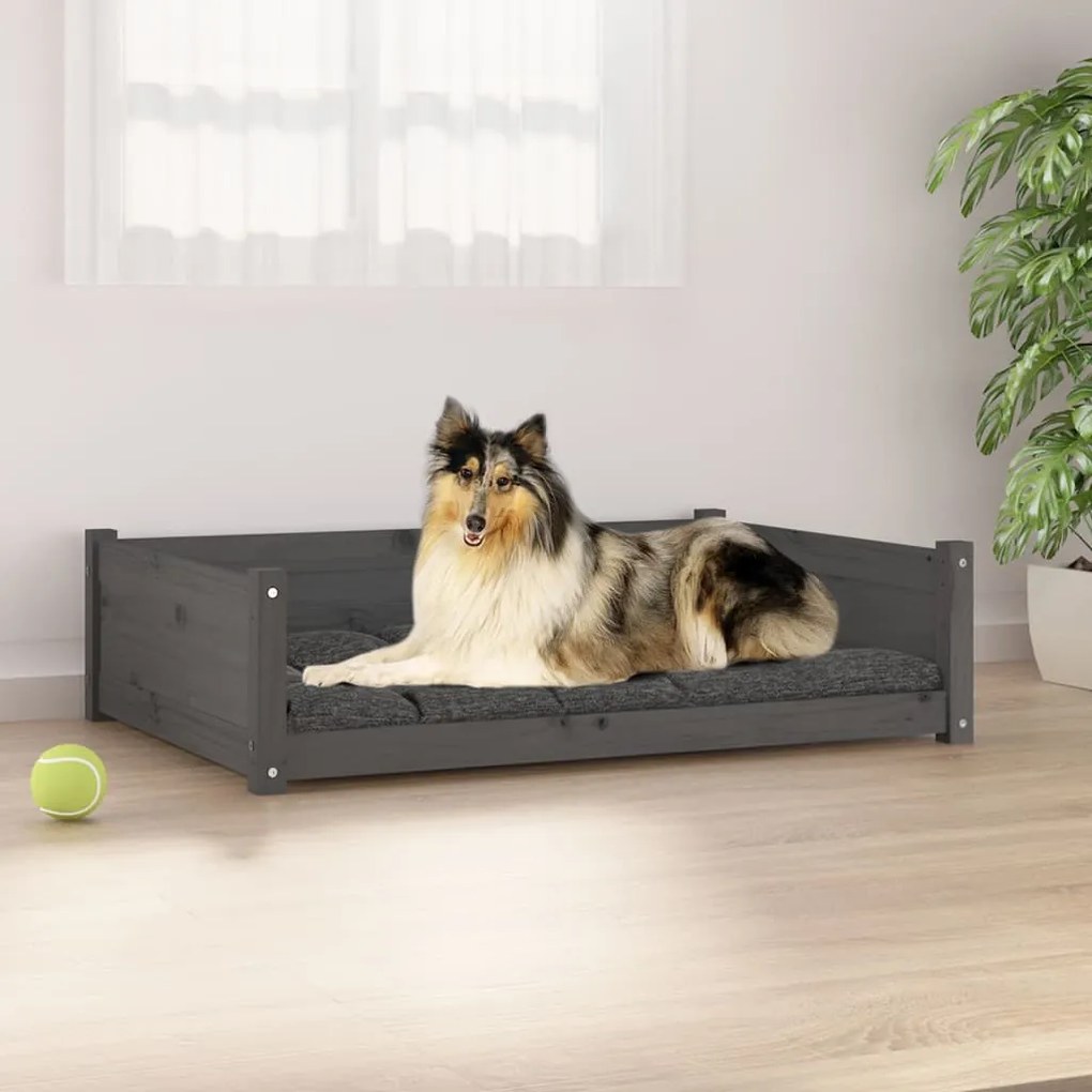 821459 vidaXL Cama para cães 95,5x65,5x28 cm madeira de pinho maciça cinzento