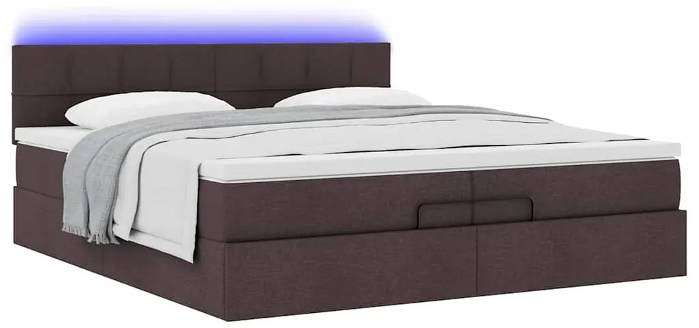 Estrutura de cama otomana com colchões tecido castanho escuro