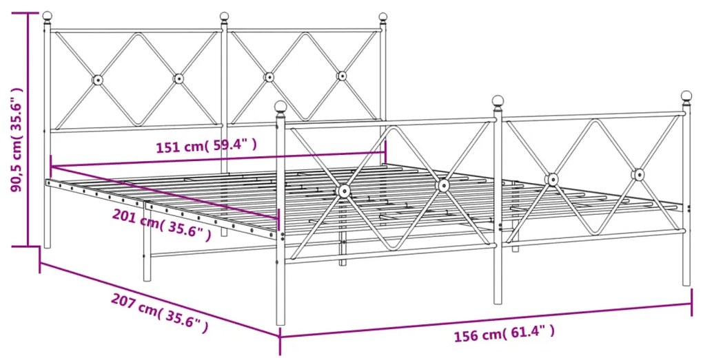 Estrutura de cama com cabeceira e pés 150x200 cm metal branco