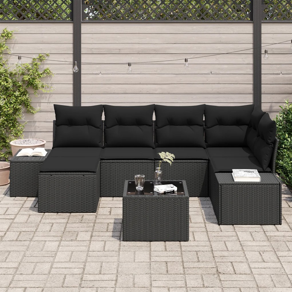 Conjunto de Sofá de Jardim de 7 Peças com Almofadas Bege de Rattan Pol