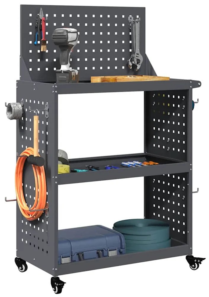 Carro de Ferramentas com prateleira com roda Antracite 65 x 35 x 111 c