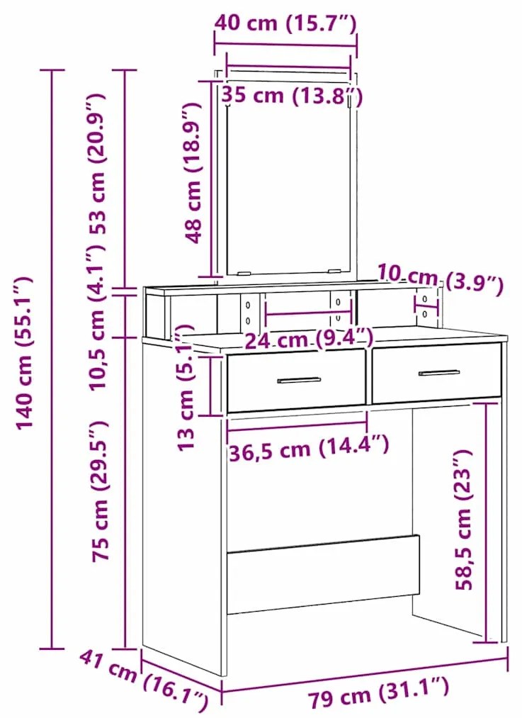 Touceador vidaXL com Gavetas Branco 79x41x140 cm