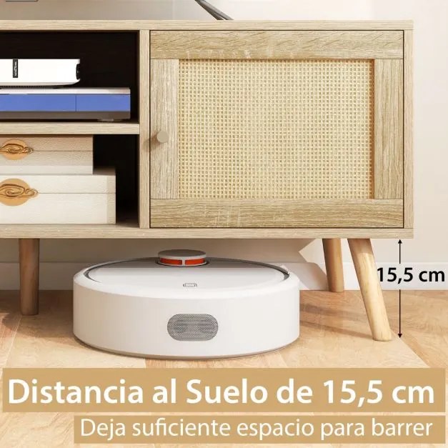 Móvel de TV 55” Rattan PE com 2 portas e prateleiras abertas 120 x 40 x 40,5 cm Natural