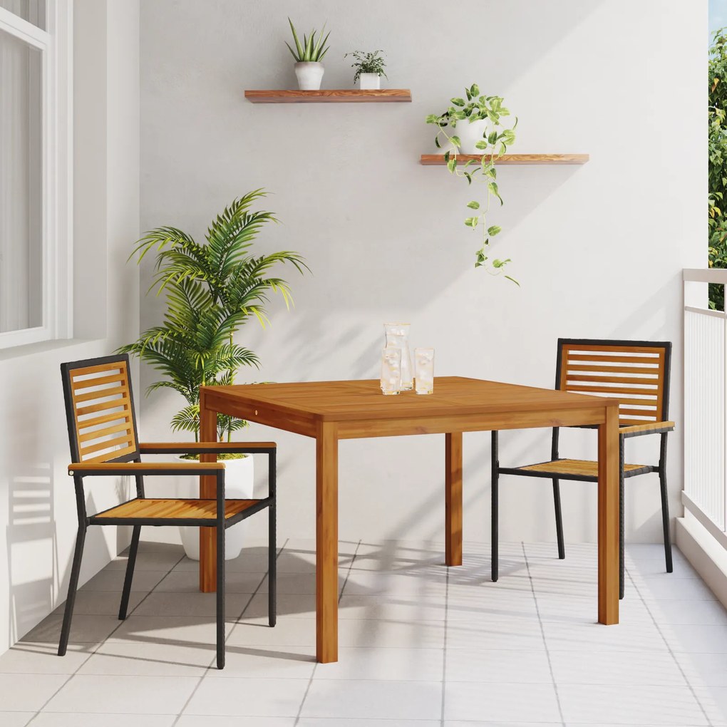 Conjunto de Jantar de Jardim de 3 Peças vidaXL Preto Polyrattan Acácia