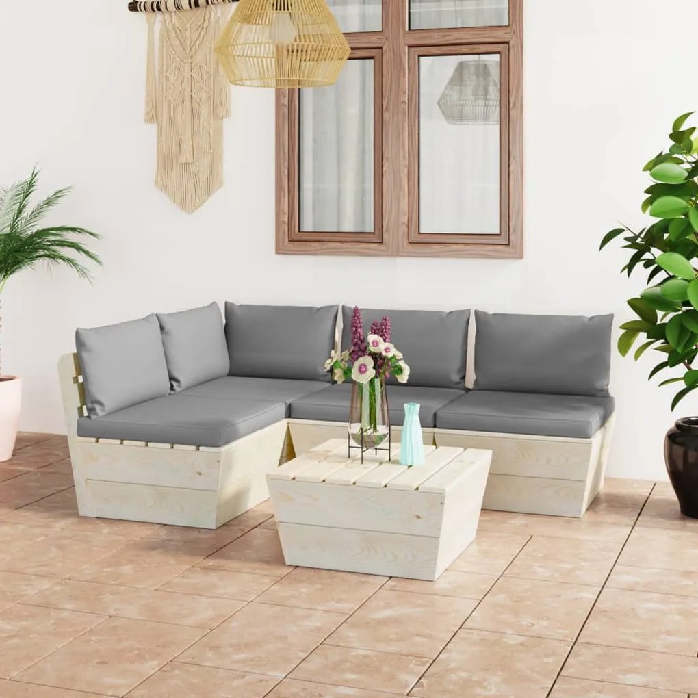 vidaXL 5 pcs conjunto lounge de paletes + almofadões madeira de abeto