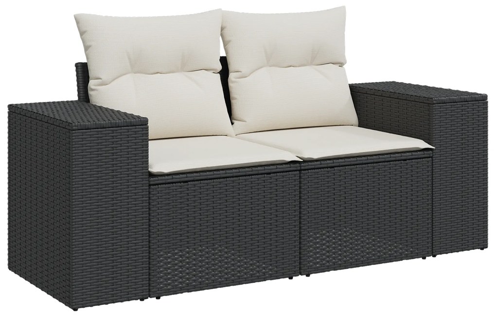 Conjunto de Sofá de 8 Peças para Jardim com Almofadas Preto em Rattan
