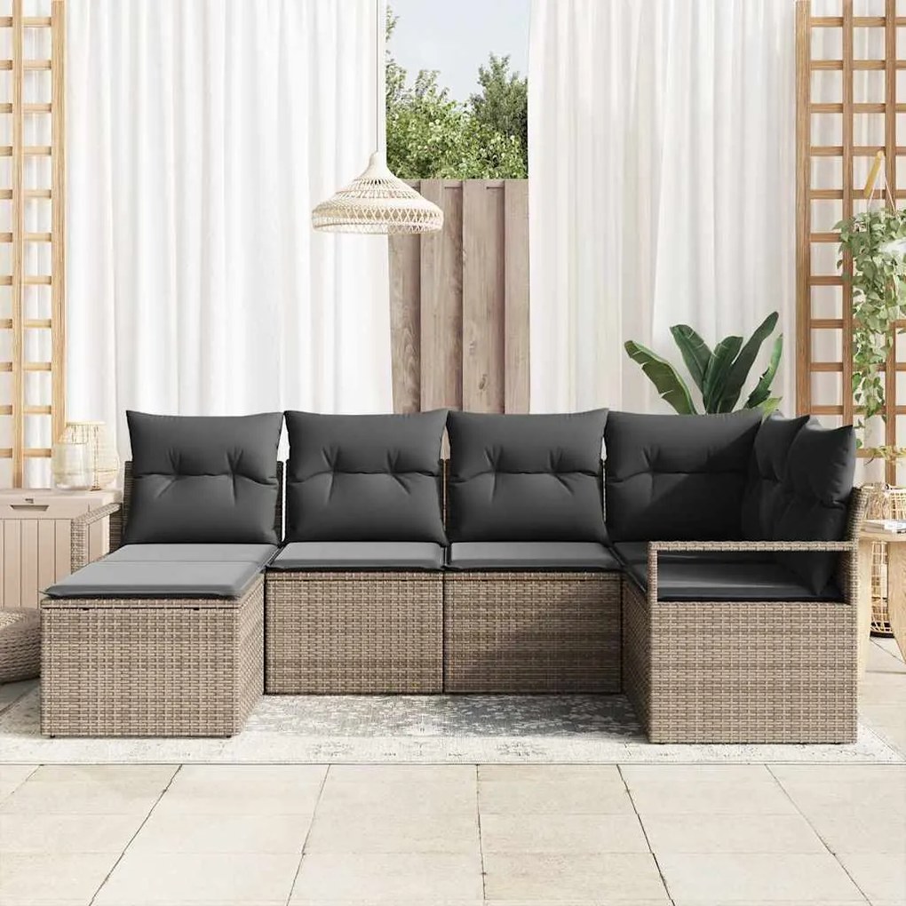 Conjunto de Sofá de Jardim de 6 Peças com Almofadas Cinza em Rattan Si