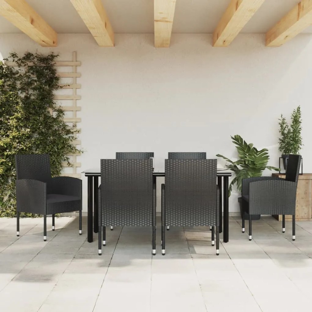vidaXL 7 pcs conjunto de jantar para jardim vime PE e aço preto