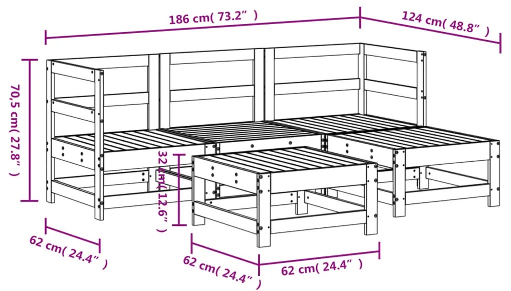 5 pcs conjunto lounge de jardim madeira de douglas maciça