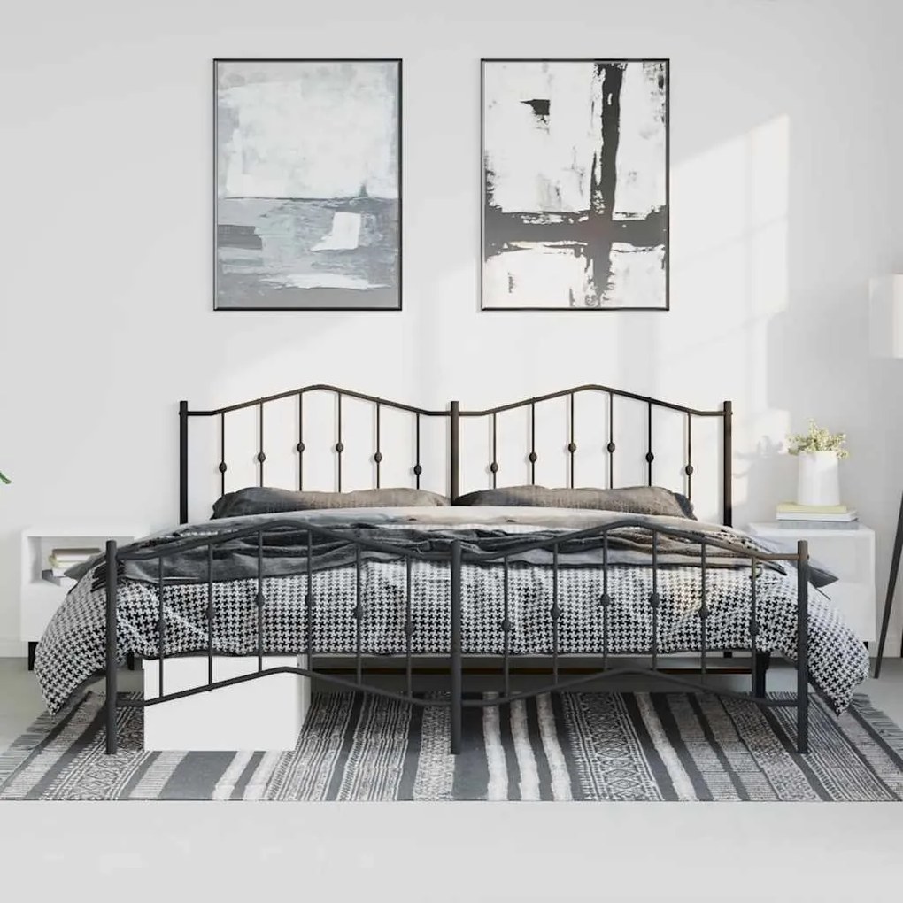 Estrutura de cama com cabeceira e pés 193x203 cm metal preto