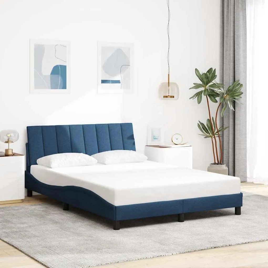 vidaXL Estrutura de cama sem colchão Hanko 140x200 cm tecido azul