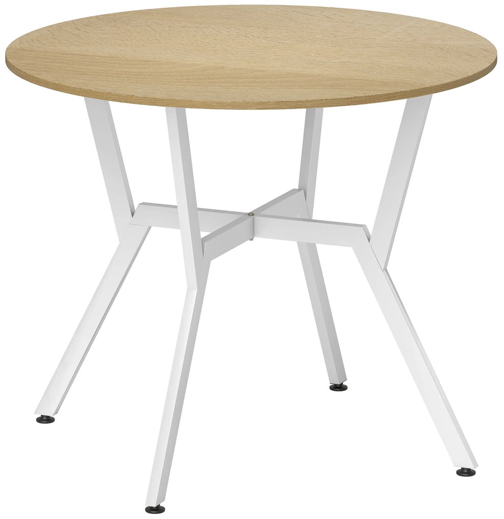 Mesa de Refeição Redonda Mesa de Jantar Estilo Industrial com Bancada de Madeira e Estrutura de Aço Ø90x76 cm Madeira e Branco