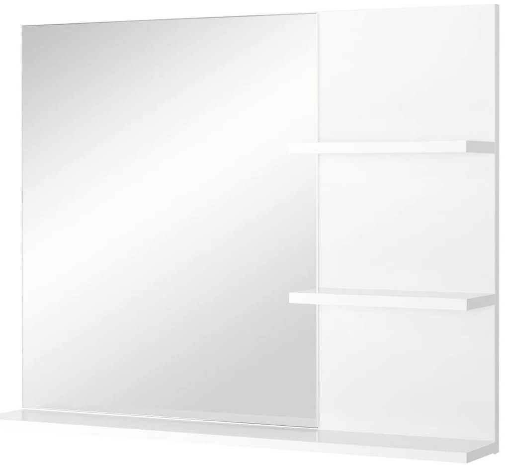 kleankin Espelho para Casa de Banho Espelho Casa de Banho para Pendurar na Parede com 3 Prateleiras  60x10x47cm Branco