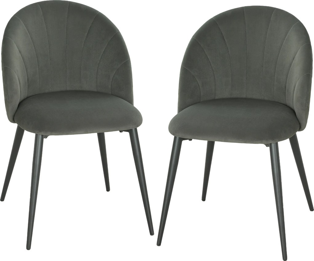 Conjunto de 2 Cadeiras de Jantar em Concha (MESA NÃO INCLUIDA), 52 x 55 x 79 cm, Almofadadas, Cinzento