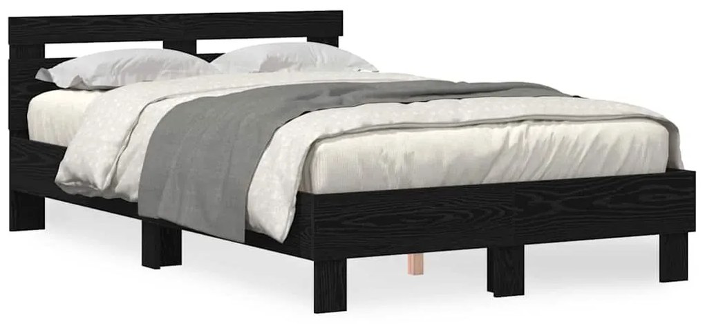 Estrutura de Cama Sólida Carvalho Preto Madeira Sólida 120 x 200 cm