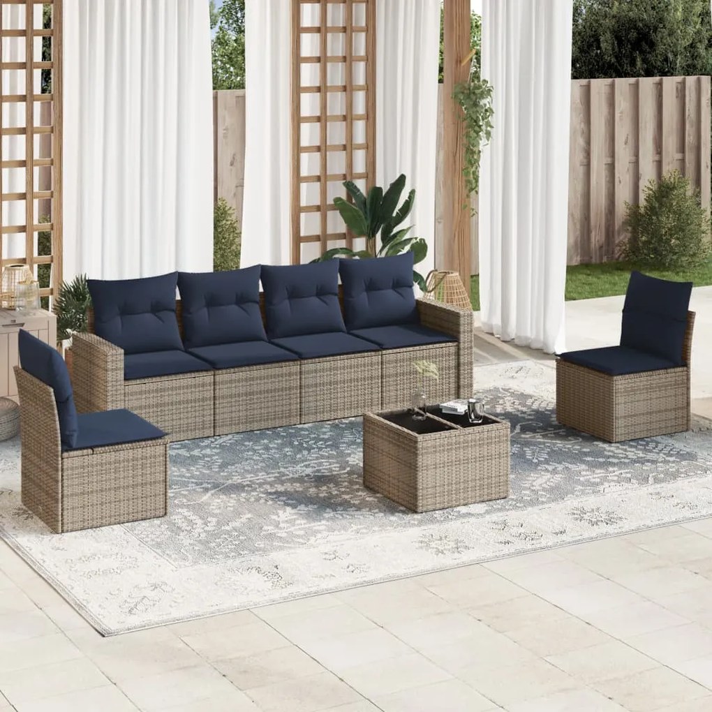 vidaXL 7 pcs conjunto sofás p/ jardim c/ almofadões vime PE cinzento