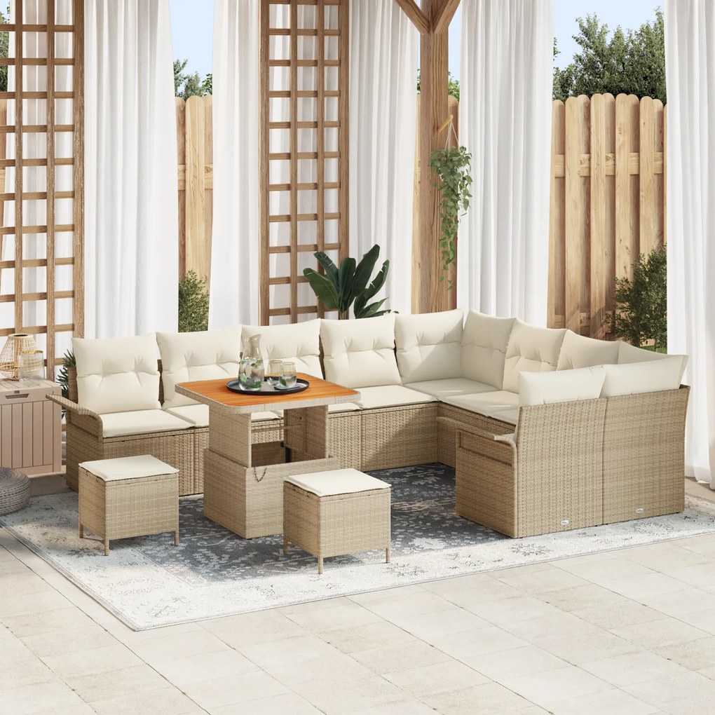 Conjunto de Sofá de Jardim VidaXL de 12 Peças com Almofadas Bege Ratta