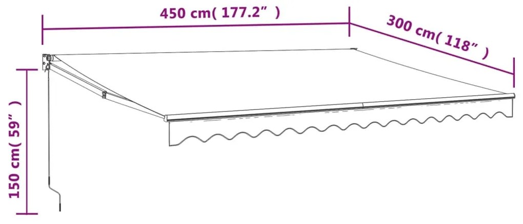 Toldo retrátil 4,5x3 m tecido e alumínio amarelo e branco