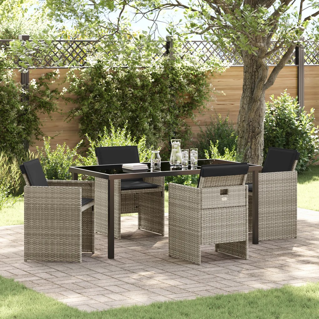 vidaXL Conjunto de Jantar de 5 Peças para Jardim com Almofadas Cinza Claro Vime PE
