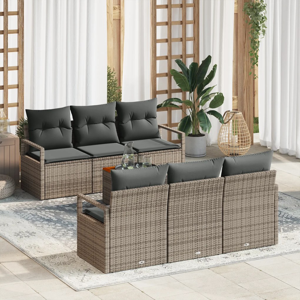 Conjunto de Sofá de Jardim vidaXL de 7 Peças com Almofadas Cinzento Ra