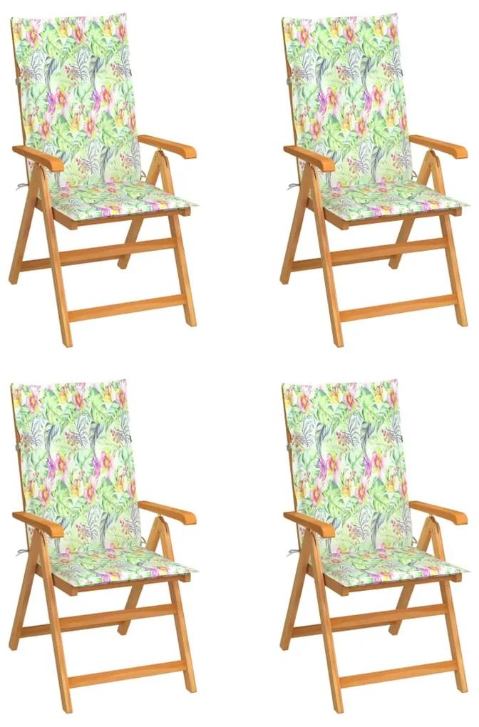 3065542 vidaXL Cadeiras jardim c/ almofadões padrão folhas 4 pcs teca maciça