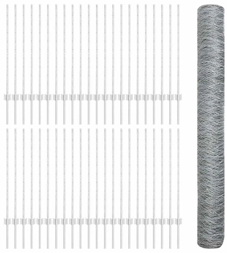 Postes de Cerca vidaXL 22 pcs U-Channel 100 cm Aço Galvanizado